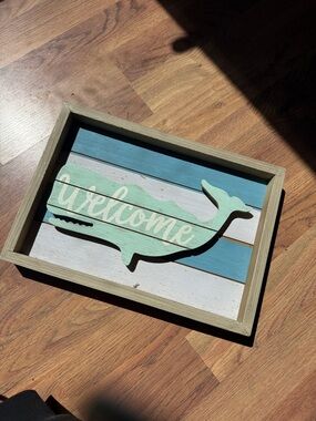 Nautical Whale Welcome Wall Art - Blue and Mint